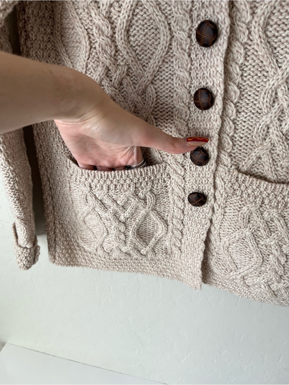 Aran Sweater Market Revere Button Collar Cable Knit Merino Wool Cardigan NEW NWT - Picture 5 of 6